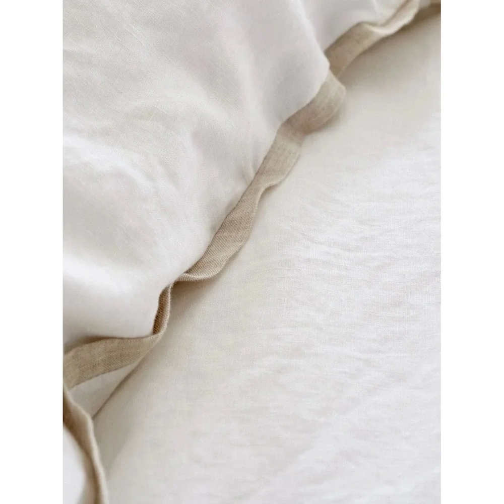 Pottery Barn Belgian 100% Flax Linen Contrast Flange Duvet Cover Cal King/King